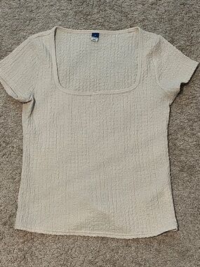 Old Navy Cream Short Sleeve Square Neck Textured Top